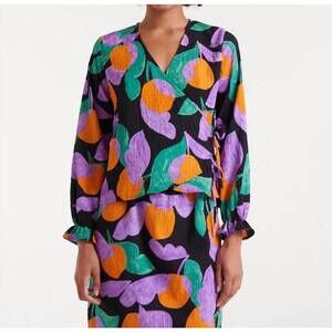 NEW COMPANIA FANTASTICA wrap v-neck blouse in apricot print